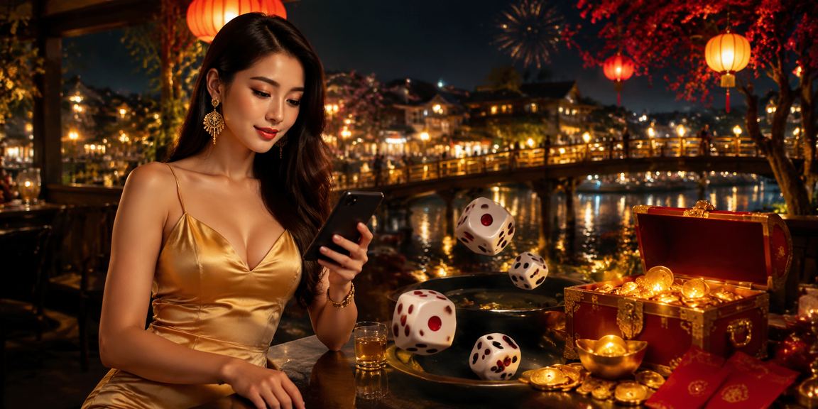 Người dùng tại Hội An trải nghiệm game tài xỉu trên điện thoại bên ly cà phê
