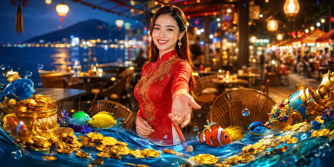 Cảnh biển Vũng Tàu với người dùng kiểm tra kèo cá cược trên điện thoại buổi chiều